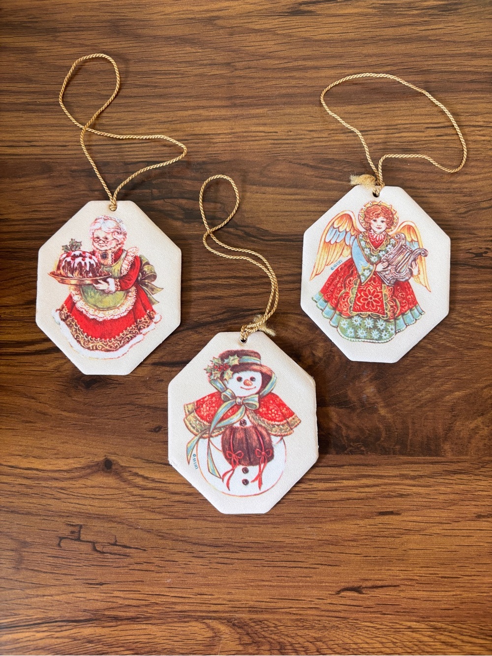 Vintage Avon Christmas Fabric Ornaments Set of 3 Double Sided Holiday Decor